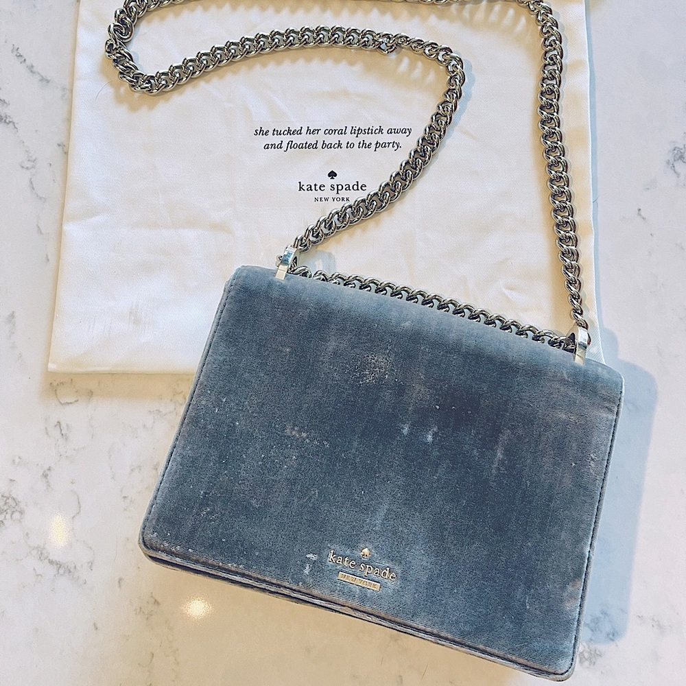 Kate Spade Watson Lane Marci Velvet Shoulder Bag Grey